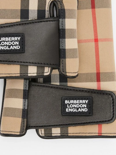 Shop Burberry Logo Appliqué Vintage Check And Lambskin Gloves In Archive Beige