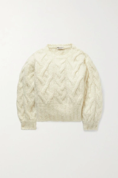 Shop Brunello Cucinelli Cable-knit Cashmere-blend Sweater In Ivory