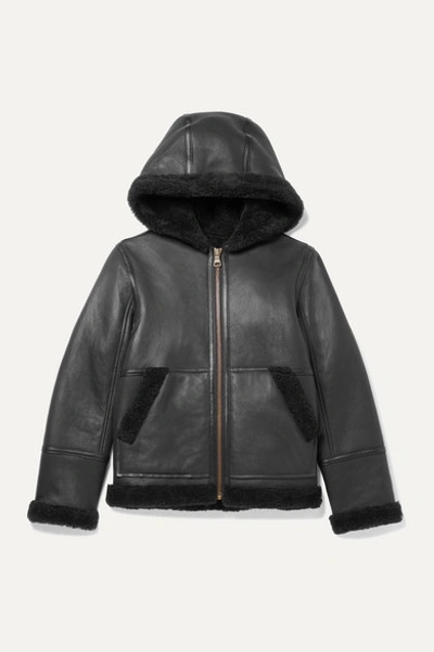 Shop Yves Salomon Ages 8-10 Hooded Shearling Jacket In Black