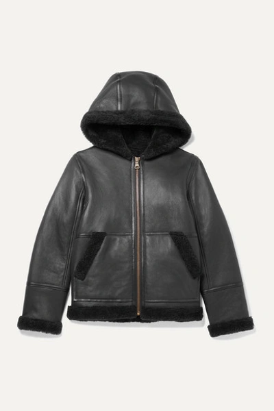 Shop Yves Salomon Age 12 Hooded Shearling Jacket In Black