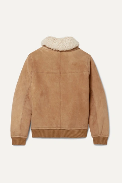 Shop Yves Salomon Ages 8-10 Shearling-trimmed Suede Bomber Jacket In Brown