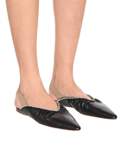 Shop Miu Miu Leather Slingback Ballet Flats In Black