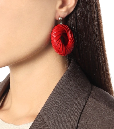 Shop Bottega Veneta Leather Earrings In Red