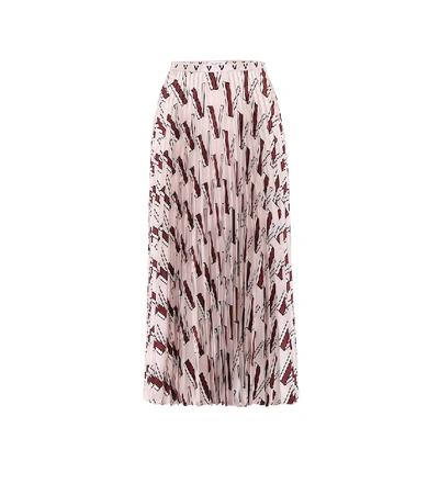 Shop Valentino Printed Pleated Silk Midi Skirt In Pink