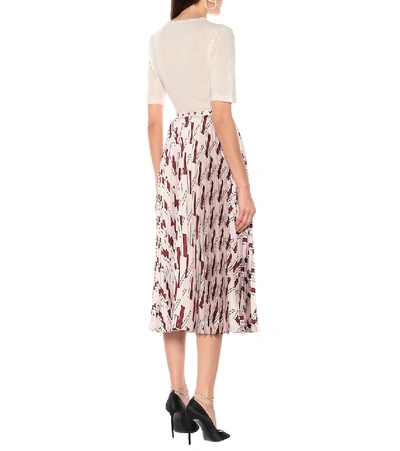 Shop Valentino Printed Pleated Silk Midi Skirt In Pink