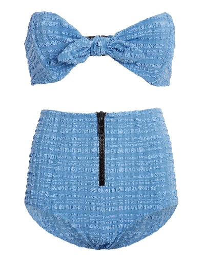 Shop Lisa Marie Fernandez Poppy Zip Seersucker Bikini Set In Blue-med