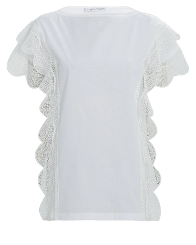 Shop Alberta Ferretti Flutter Sleeve Poplin Blouse In White