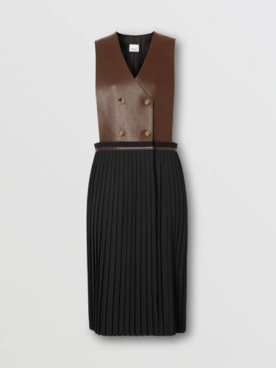 Shop Burberry Plonge Lambskin And Wool Blend Pinafore Dress In Dark Mocha