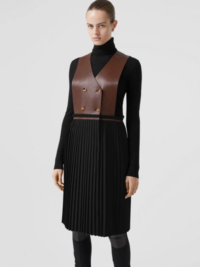 Shop Burberry Plonge Lambskin And Wool Blend Pinafore Dress In Dark Mocha