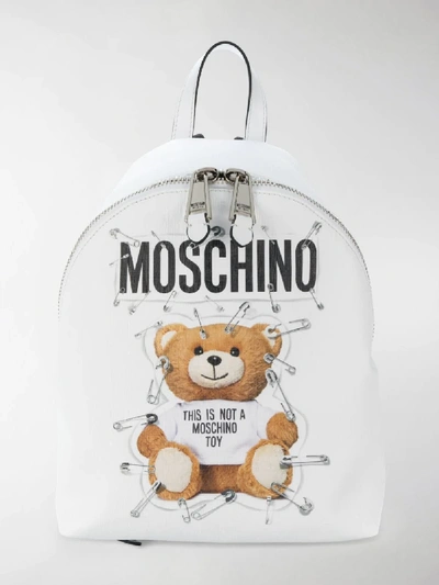 Shop Moschino Teddy Logo Backpack In White