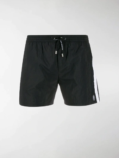 Shop Balmain Side Stripes Swim Shorts In Black