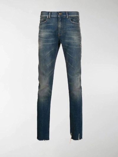 Shop Saint Laurent Stonewashed Straight Leg Jeans In Blue