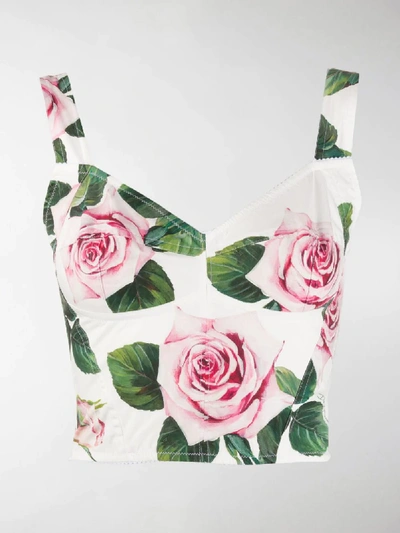 Shop Dolce & Gabbana Rose Print Cropped Top In White