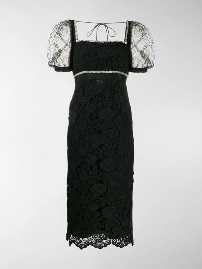 Shop Self-portrait Crystal-embellished Lace Midi Dress In Black