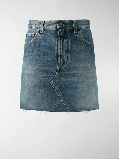 Shop Saint Laurent High-waisted Denim Skirt In Blue