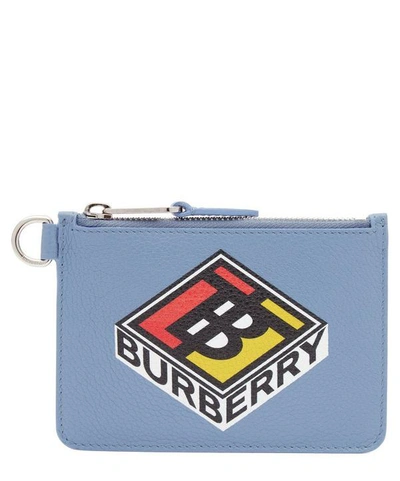Shop Burberry Logo Graphic Leather Zip Coin Case In Pale Bluebell