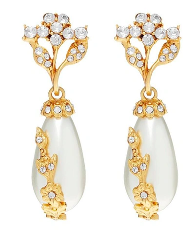 Shop Oscar De La Renta Gold-tone Crystal And Faux Pearl Drop Earrings