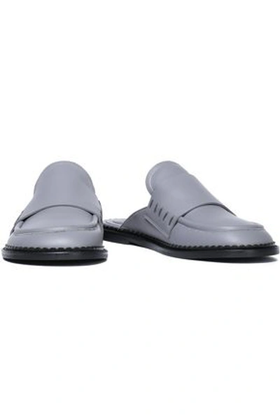 Shop Marni Leather Slippers In Gray