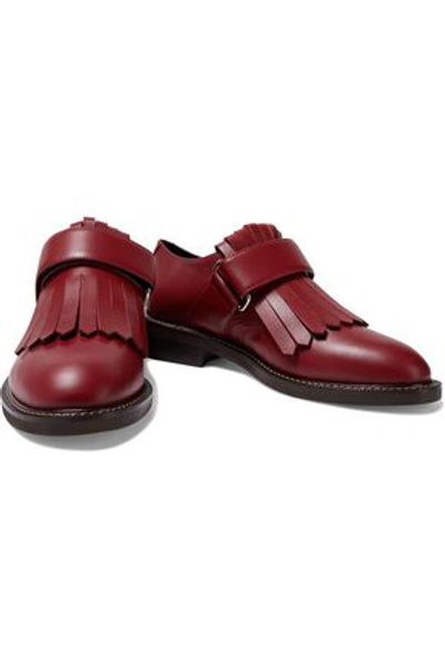 Shop Marni Fringed Leather Brogues In Claret