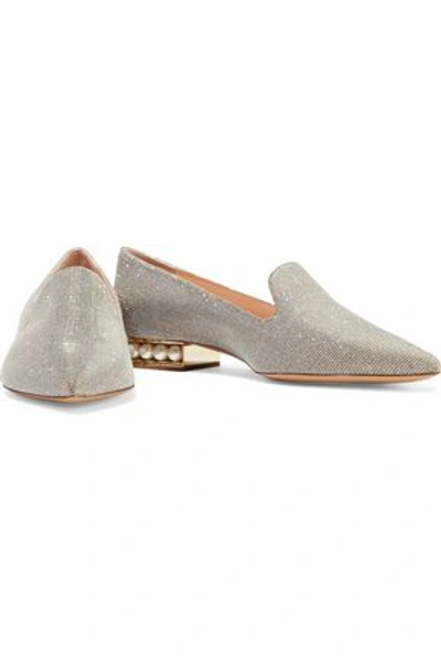 Shop Nicholas Kirkwood Casati Faux Pearl-embellished Lurex Loafers In Platinum