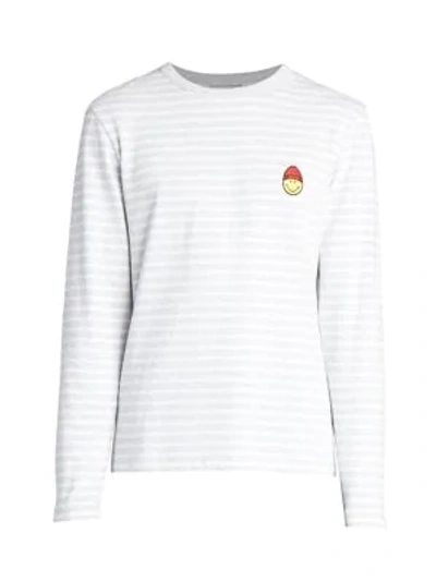 Shop Ami Alexandre Mattiussi Long Sleeve Striped Smile Patch T-shirt In Grey White
