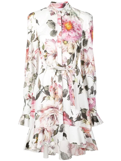 Shop Marchesa Floral Print Shirt Dress In White