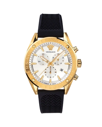 Shop Versace Men's 44mm Rubber Chronograph Watch In Gold