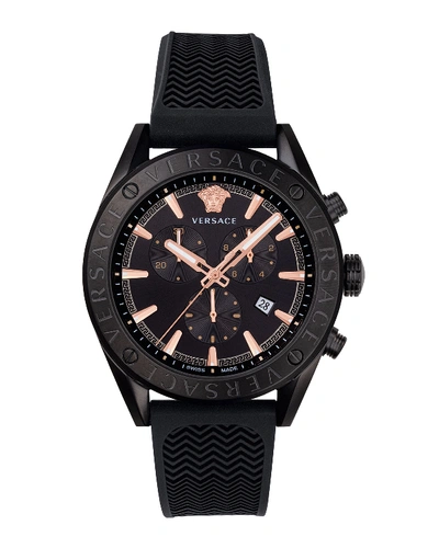 Shop Versace Men's 44mm Rubber Chronograph Watch In Black
