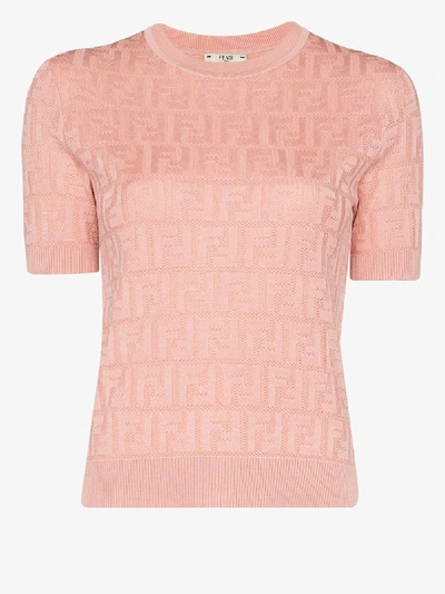 Shop Fendi Ff Logo Knit Top In Pink