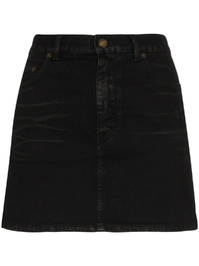 Shop Saint Laurent Mini Denim Skirt In Black