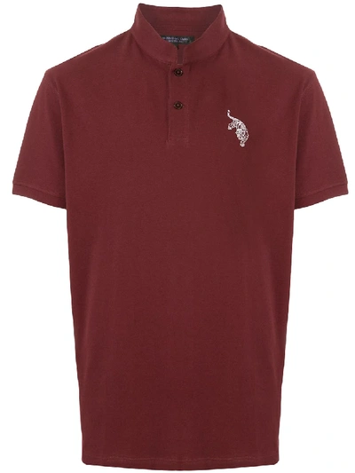 Shop Shanghai Tang Tiger Embroidered Mandarin-collar Polo Shirt In Red