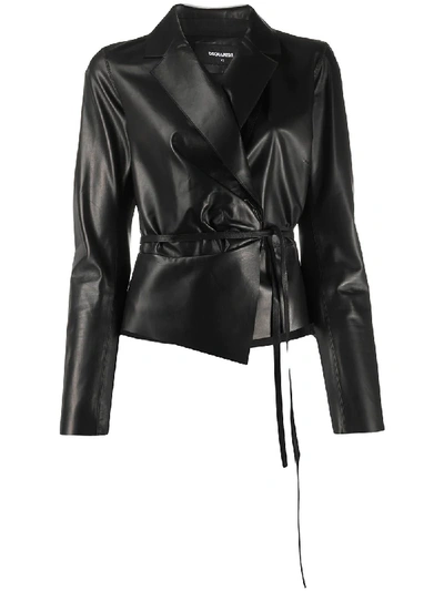 Shop Dsquared2 Tie-waist Leather Jacket In Black