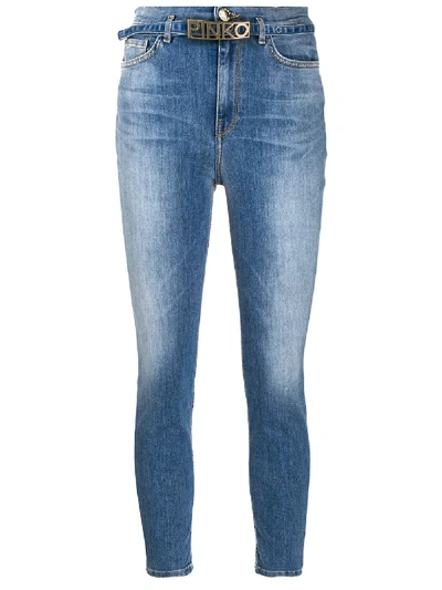 Shop Pinko Logo Belt Cropped Skinny Jeans In Blue