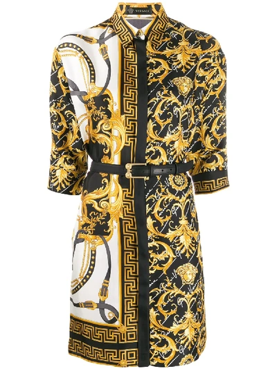 Shop Versace Barocco Fitted Shirt Dress In Yellow