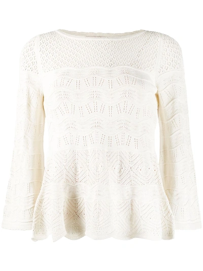 Shop Twinset Crocheted Knit Top In White