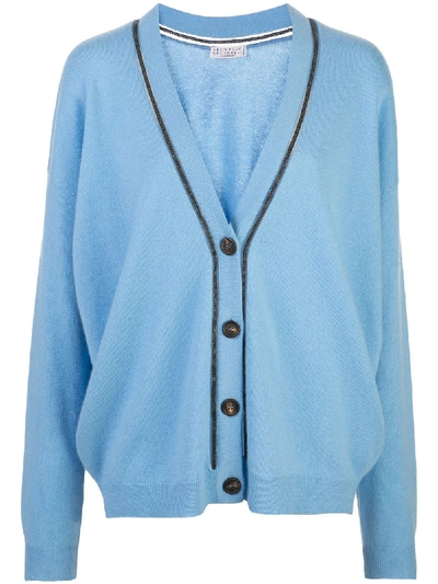 Shop Brunello Cucinelli Cashmere Blend Cardigan In Blue