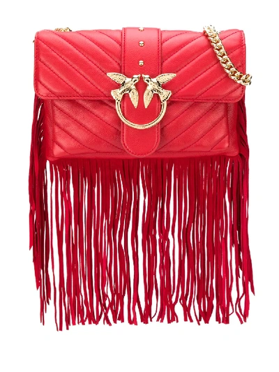 Shop Pinko Mini Love Fringed Bag In Red