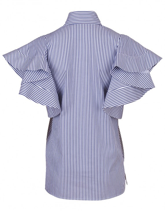 Victoria Victoria Beckham Peplum Sleeve Shirt In Wht-blue | ModeSens