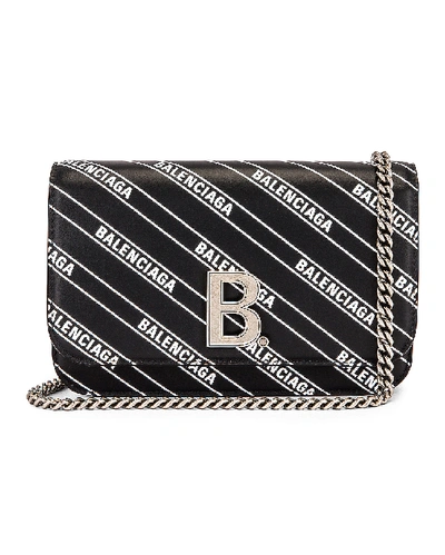 Shop Balenciaga B Logo Wallet On Chain Bag In Black & White