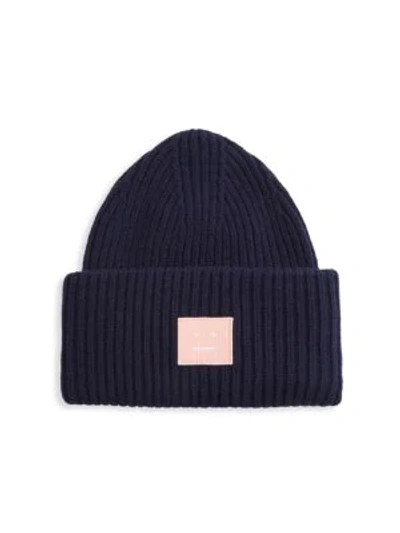 Shop Acne Studios Pansy N Face Wool-blend Beanie In Navy Pink