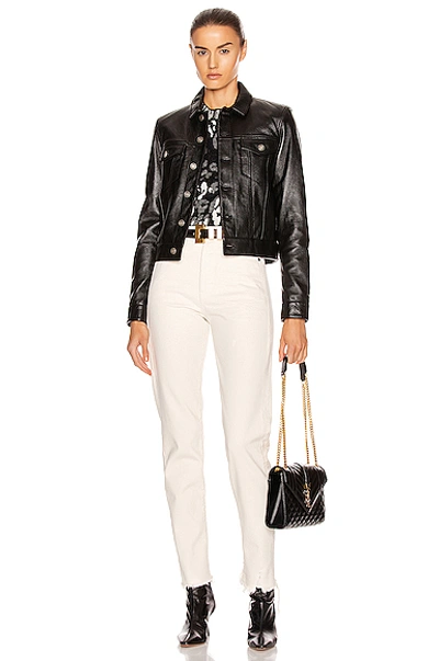 Shop Saint Laurent Destroyed Skinny Jean In Sandy White