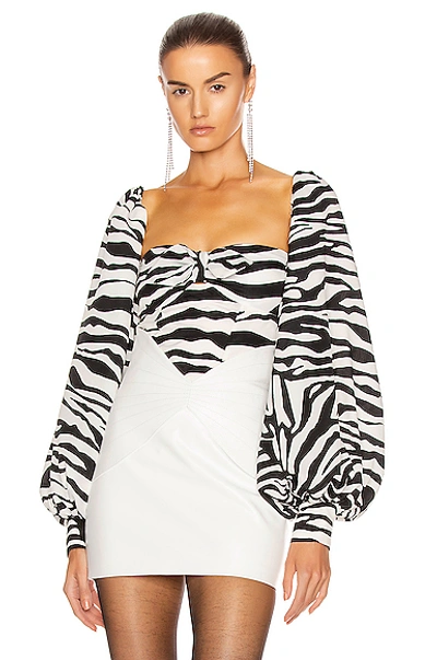 Shop Attico Balloon Sleeve Tie Top In Zebra