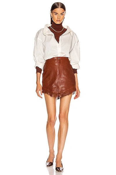 Shop Grlfrnd Sadie Leather Fringe Mini Skirt In Brown