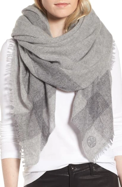 Tory Burch Check Wool & Cashmere Scarf In Windsor Gray | ModeSens