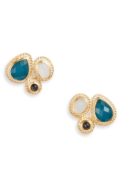 Shop Anna Beck Stone Cluster Stud Earrings In Gold/ Wht/ Blue / Blk