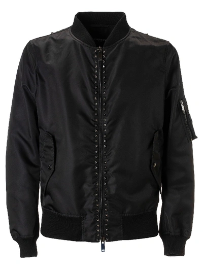 Shop Valentino Pointed Stud Detail Bomber In Black