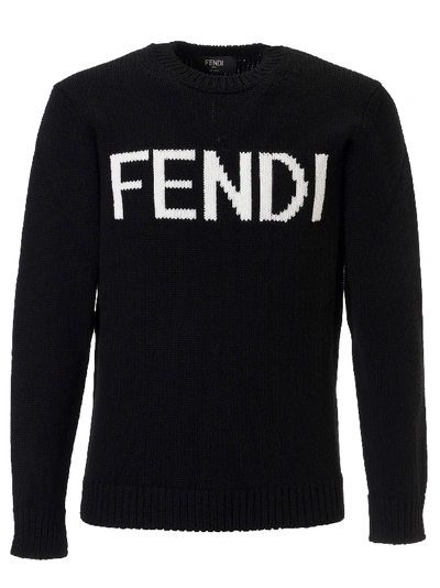 Shop Fendi Logo Knit Sweater In Black