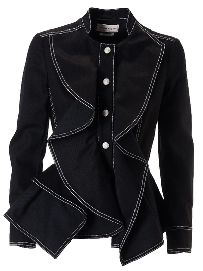 Shop Alexander Mcqueen Ruffle Detail Jacket In Black