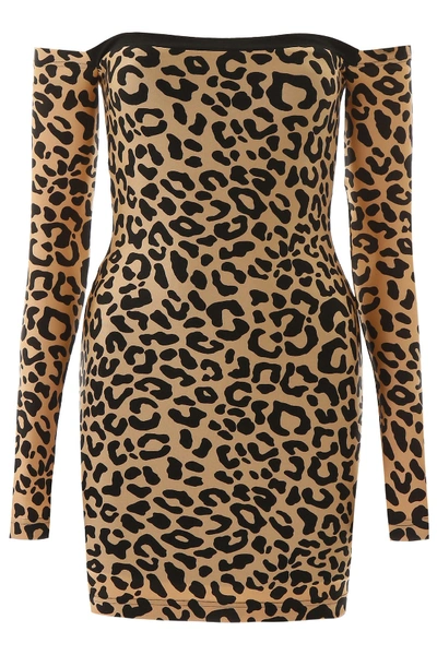Halpern Off-the-shoulder Leopard-print Mini Dress In Broule Black (beige)