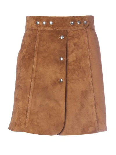 Shop Prada Suede Trapezoid Mini Skirt In Q Sigaro